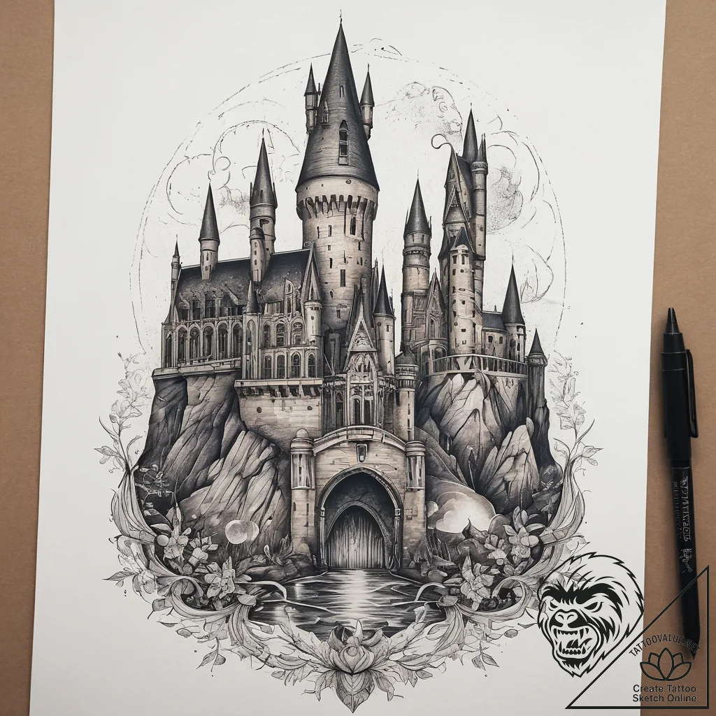 Tattoo sketch harry potter hogwarts castle, a... - tattoo sketch (№1758466008_0, 21.09.2025 14:46) — tattoovalue.net