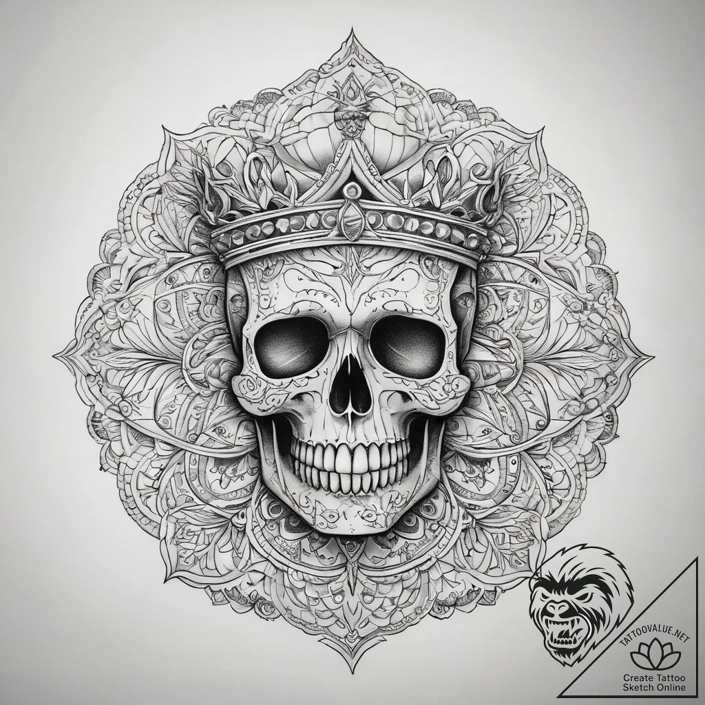 Tattoo sketch узор в виде черепа с короной, t... - tattoo sketch (№1758467578_0, 21.09.2025 15:12) — tattoovalue.net