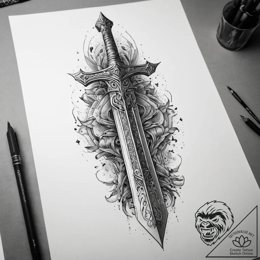 Tattoo sketch абстрактный меч, tattoo drawing... - tattoo sketch (№1758468364_0, 21.09.2025 15:26) — tattoovalue.net