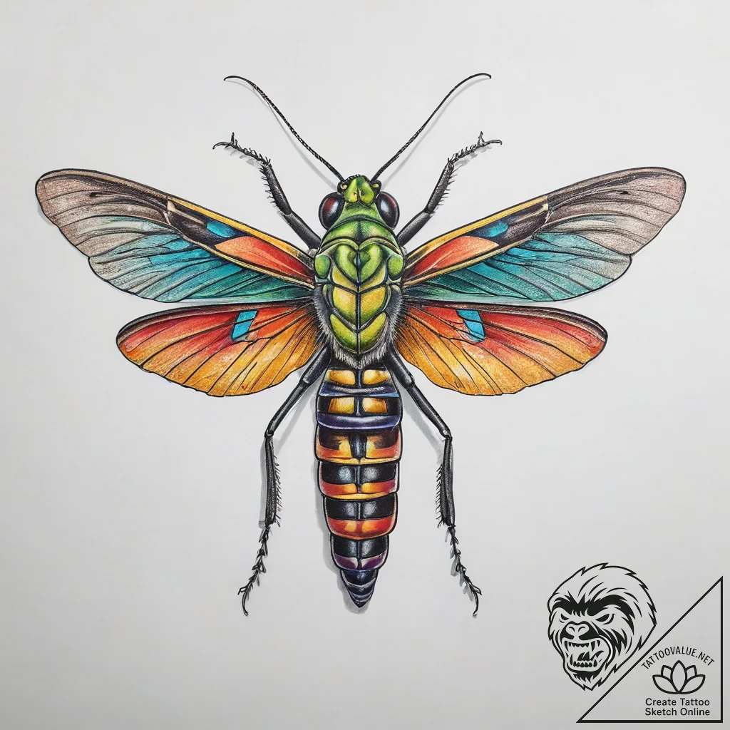 Tattoo sketch migratory locust, artistic tatt... - tattoo sketch (№1758472086_0, 21.09.2025 16:28) — tattoovalue.net