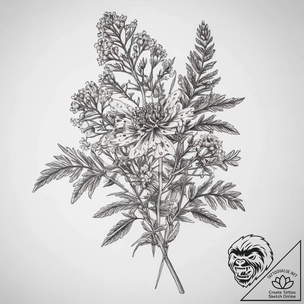 Tattoo sketch yarrow flower - tattoo sketch (№1758473274_0, 21.09.2025 16:47) — tattoovalue.net