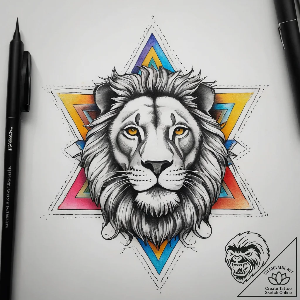 Tattoo sketch star of david with a lion of ju... - tattoo sketch (№1758473470_0, 21.09.2025 16:51) — tattoovalue.net
