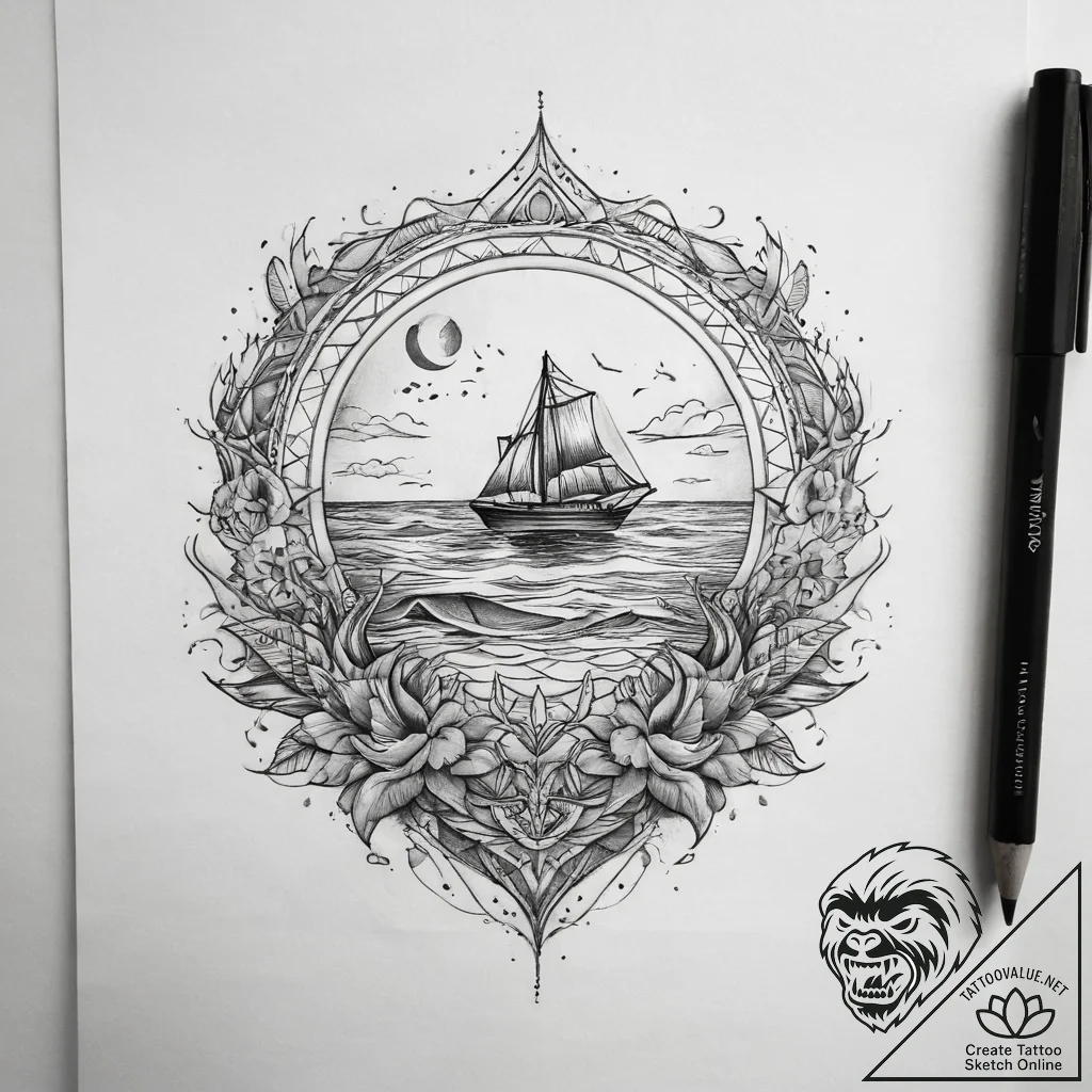 Tattoo sketch ocean, tattoo drawing outline,... - tattoo sketch (№1758474554_0, 21.09.2025 17:09) — tattoovalue.net