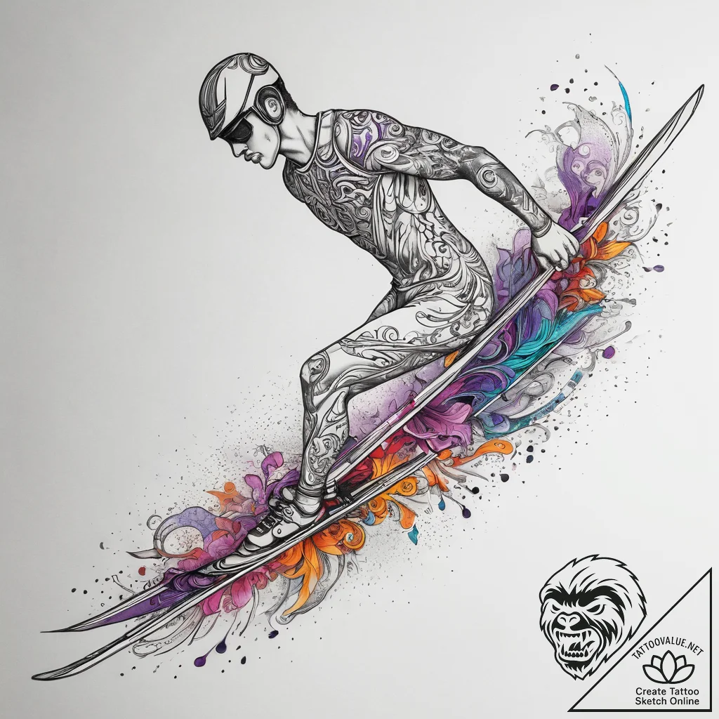 Tattoo sketch ski jumping with a landing, tat... - tattoo sketch (№1758474750_0, 21.09.2025 17:12) — tattoovalue.net