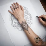 Tattoo sketch hands with a letter – tattoo sketch (№1758475149_0, 21.09.2025 17:19) — tattoovalue.net