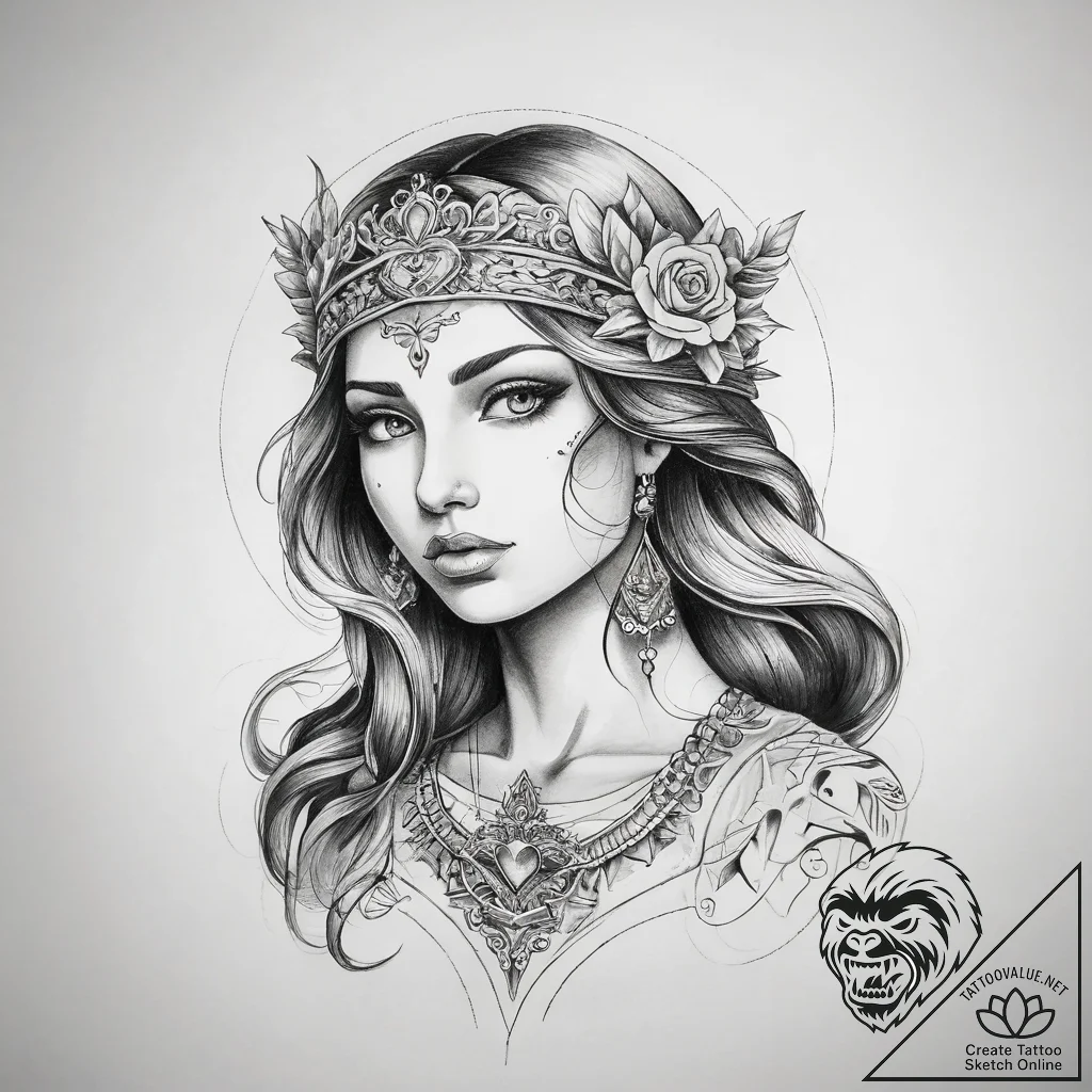 Tattoo sketch lada, the goddess of love, with... - tattoo sketch (№1758480122_0, 21.09.2025 18:42) — tattoovalue.net