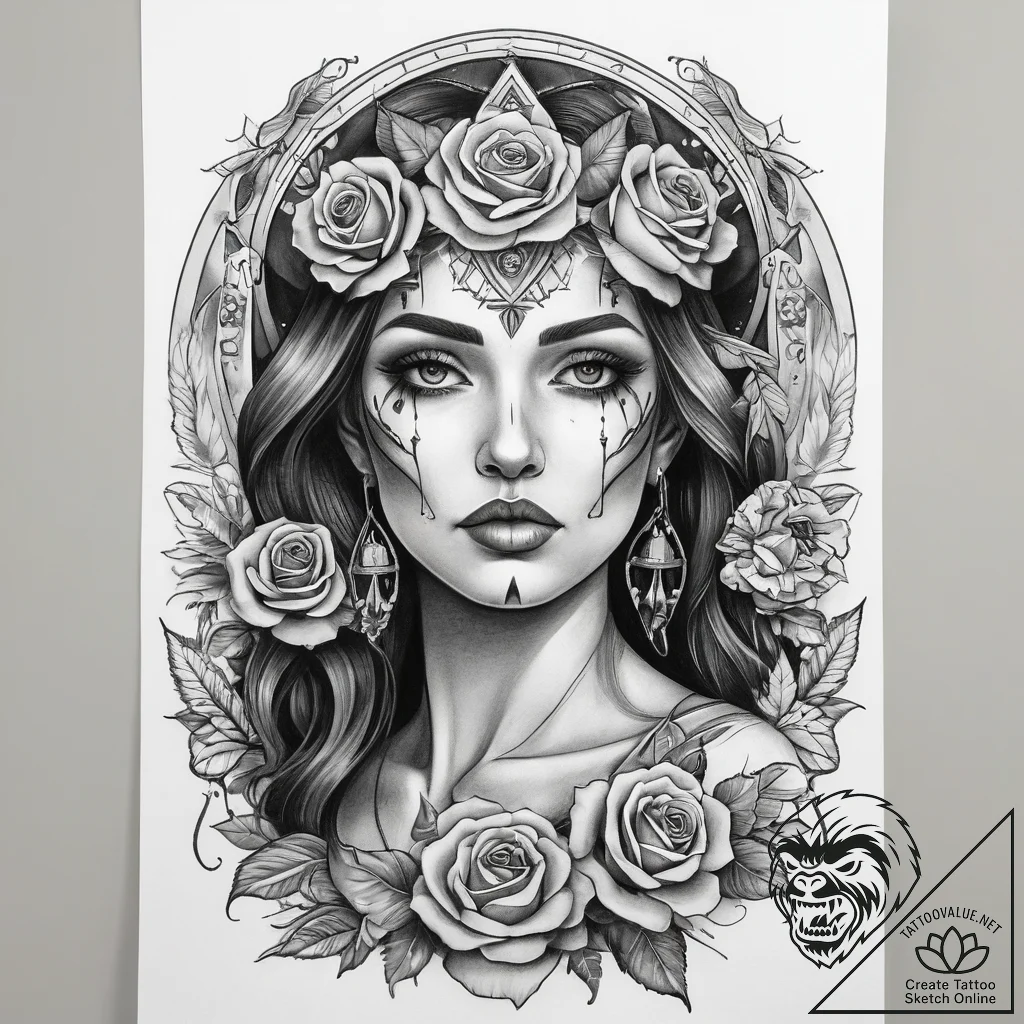 Tattoo sketch tarot card high priestess, tatt... - tattoo sketch (№1758480513_0, 21.09.2025 18:48) — tattoovalue.net