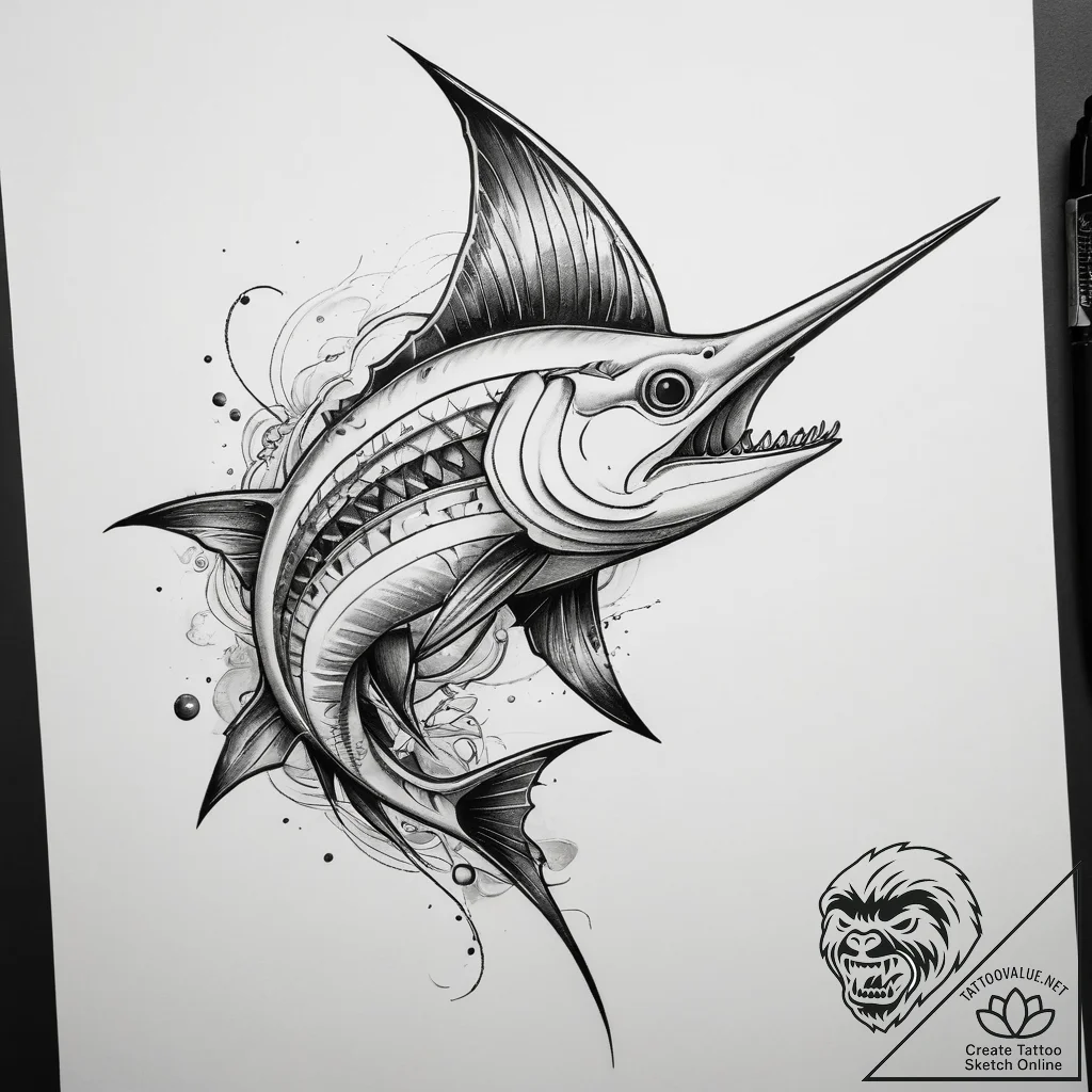 Tattoo sketch swordfish, concept art for tatt... - tattoo sketch (№1758480718_0, 21.09.2025 18:51) — tattoovalue.net