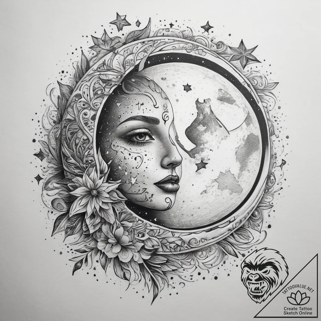 Tattoo sketch moon and stars, artistic tattoo... - tattoo sketch (№1758481128_0, 21.09.2025 18:58) — tattoovalue.net