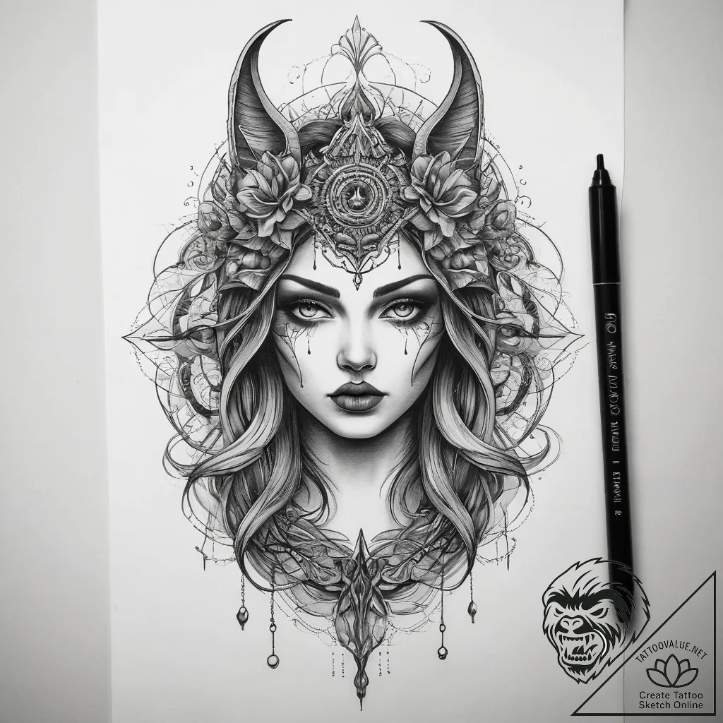 Tattoo sketch mystical entity, tattoo drawing... - tattoo sketch (№1758481338_0, 21.09.2025 19:02) — tattoovalue.net