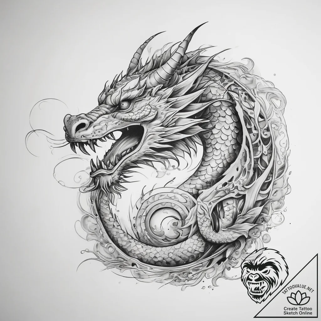 Tattoo sketch узор в виде дракона и ветра - tattoo sketch (№1758483725_0, 21.09.2025 19:42) — tattoovalue.net