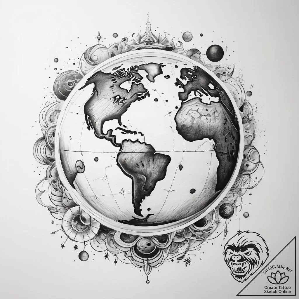 Tattoo sketch cosmic earth - tattoo sketch (№1758484914_0, 21.09.2025 20:01) — tattoovalue.net