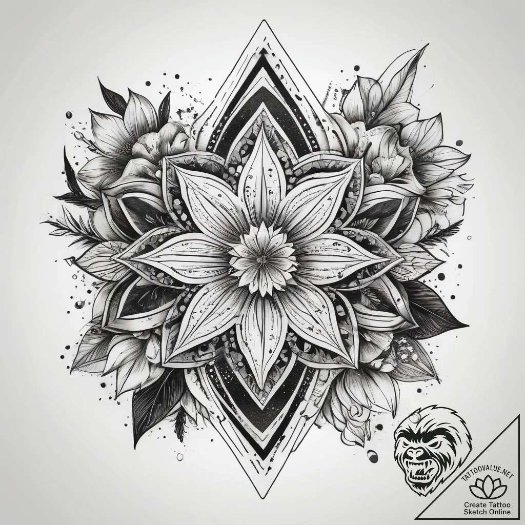Tattoo sketch star flower, tattoo line art, m... - tattoo sketch (№1758485115_0, 21.09.2025 20:05) — tattoovalue.net