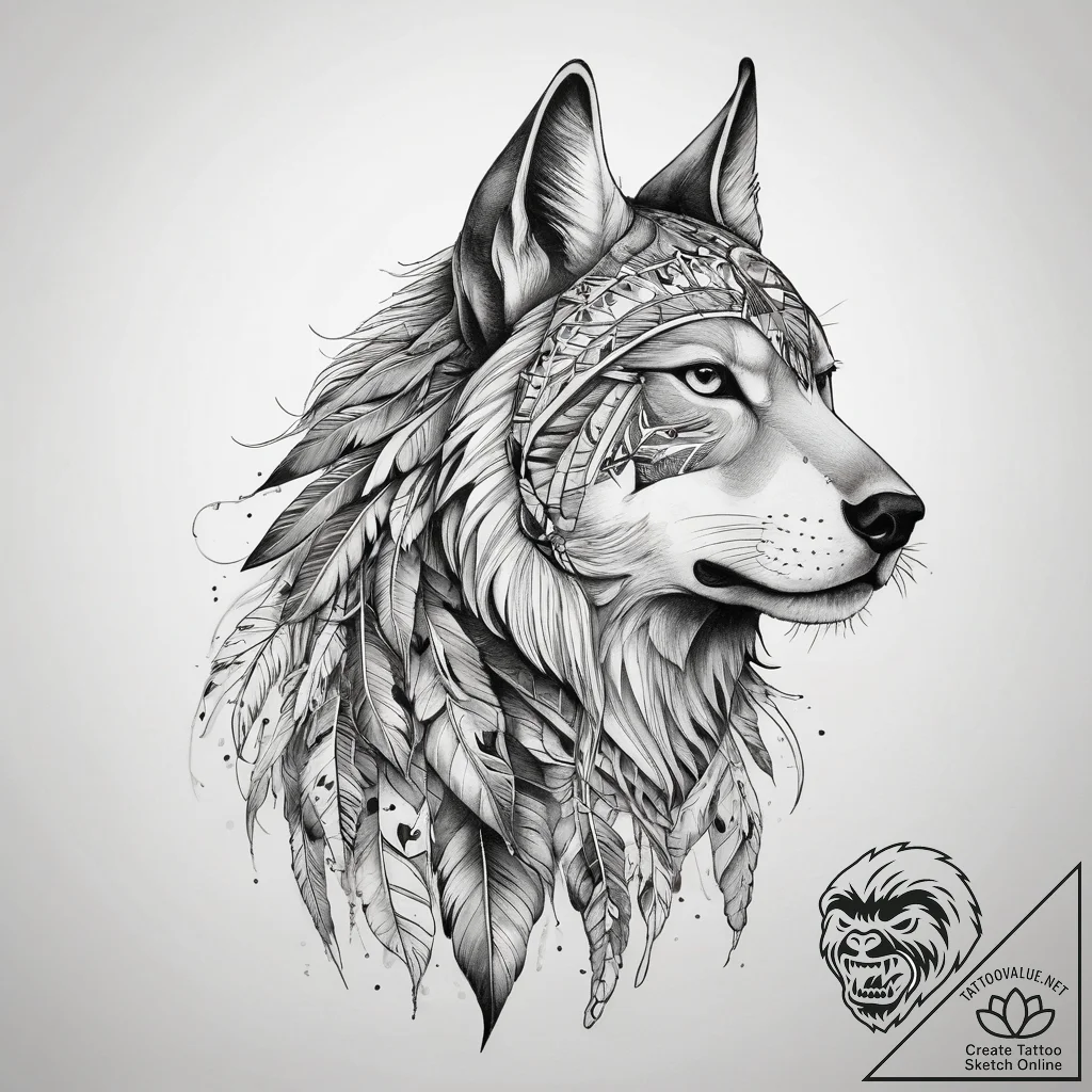 Tattoo sketch native american spirit animal,... - tattoo sketch (№1758485506_0, 21.09.2025 20:11) — tattoovalue.net