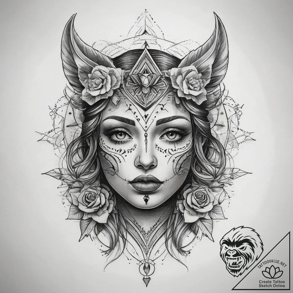 Tattoo sketch spirit, ink illustration for ta... - tattoo sketch (№1758486492_0, 21.09.2025 20:28) — tattoovalue.net