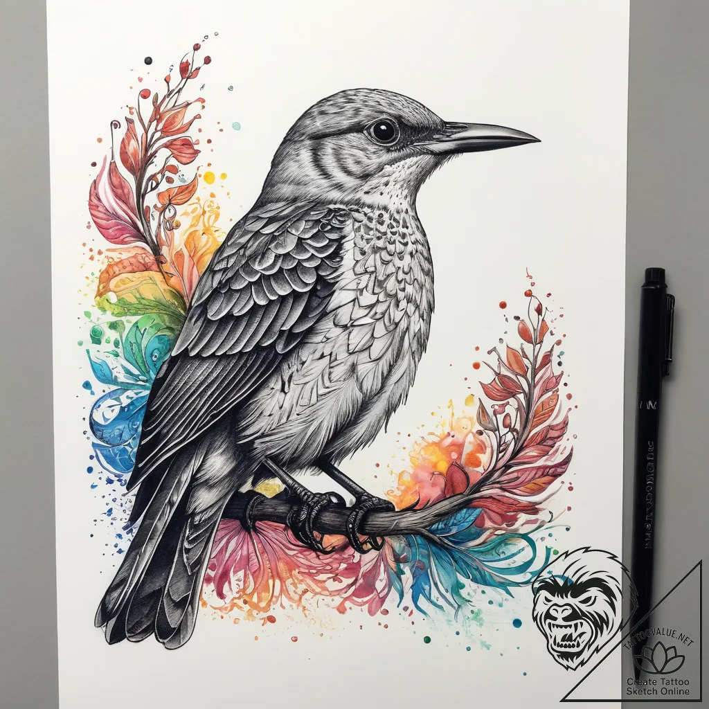 Tattoo sketch puns a mockingbird that says "i... - tattoo sketch (№1758486889_0, 21.09.2025 20:34) — tattoovalue.net