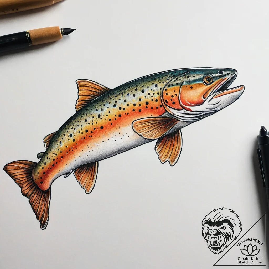 Tattoo sketch brown trout, tattoo line art, o... - tattoo sketch (№1758487281_0, 21.09.2025 20:41) — tattoovalue.net