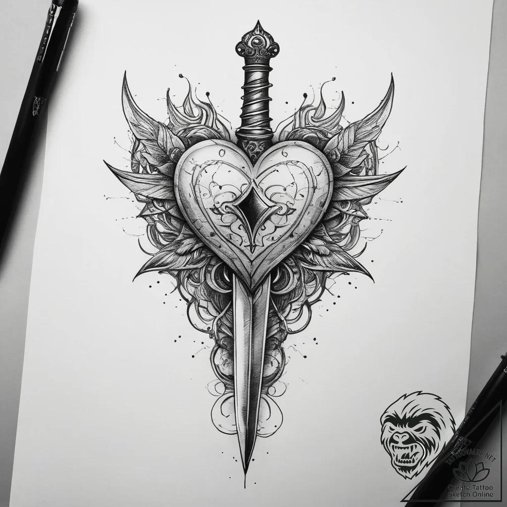 Tattoo sketch dagger and a heart, artistic ta... - tattoo sketch (№1758487670_0, 21.09.2025 20:47) — tattoovalue.net
