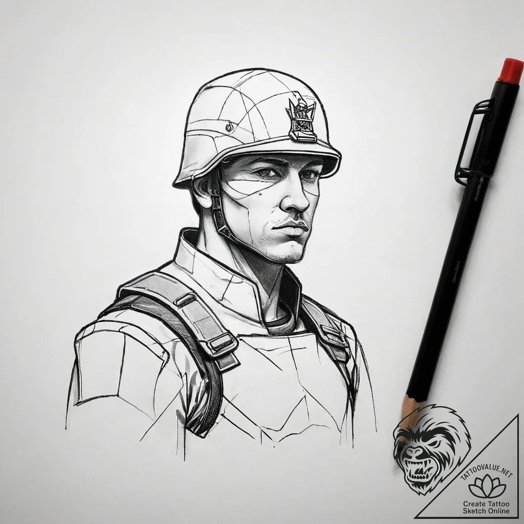 Tattoo sketch soldier with a paper, artistic... - tattoo sketch (№1758488662_0, 21.09.2025 21:04) — tattoovalue.net