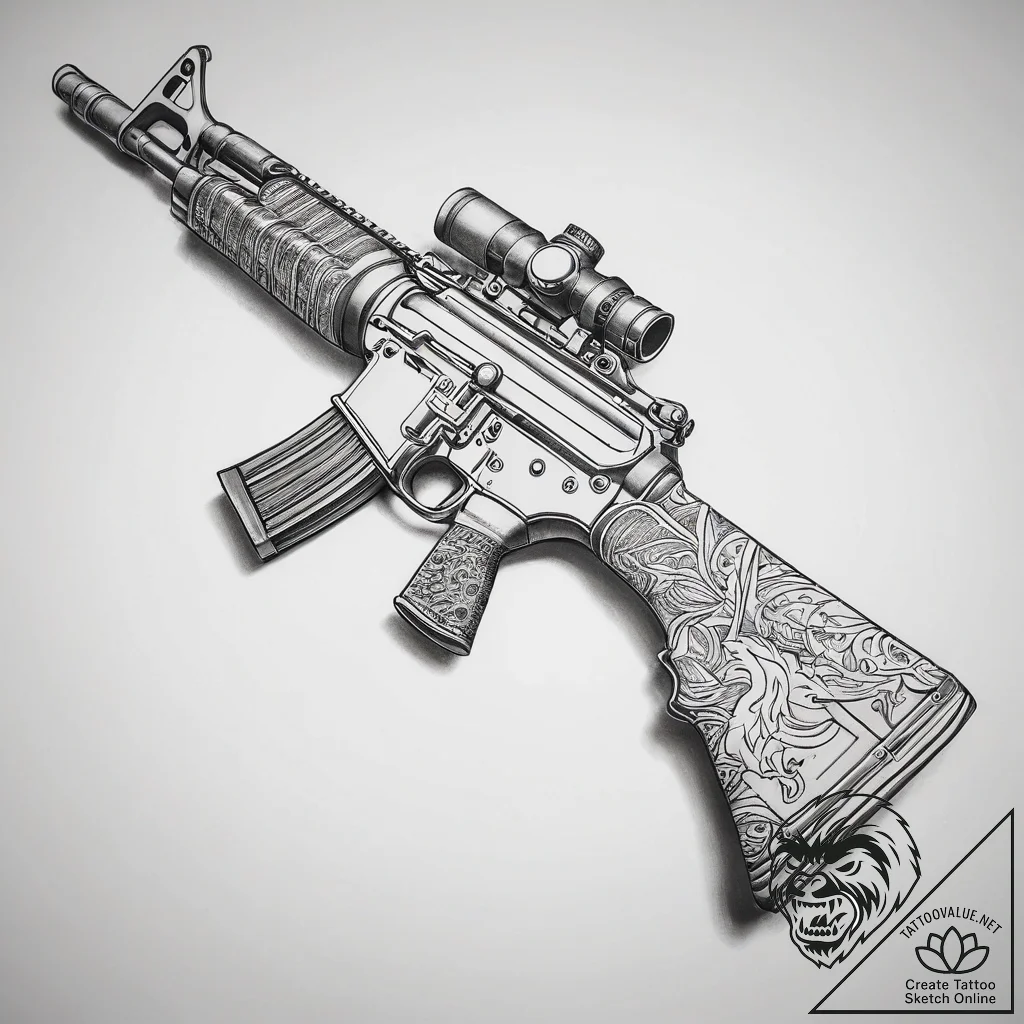 Tattoo sketch m16 rifle, tattoo drawing outli... - tattoo sketch (№1758488858_0, 21.09.2025 21:07) — tattoovalue.net