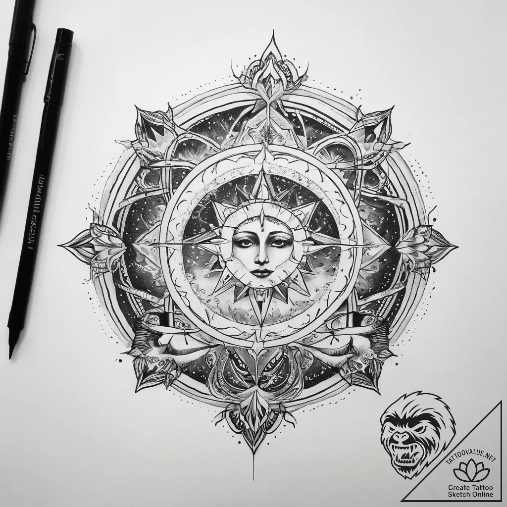 Tattoo sketch cosmic land - tattoo sketch (№1758489455_0, 21.09.2025 21:17) — tattoovalue.net