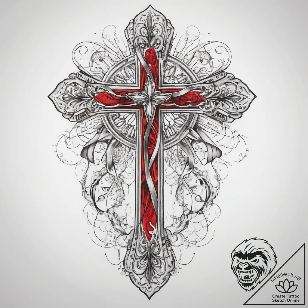 Tattoo sketch cross with a ribbon, ink illust... - tattoo sketch (№1758493616_0, 21.09.2025 22:26) — tattoovalue.net