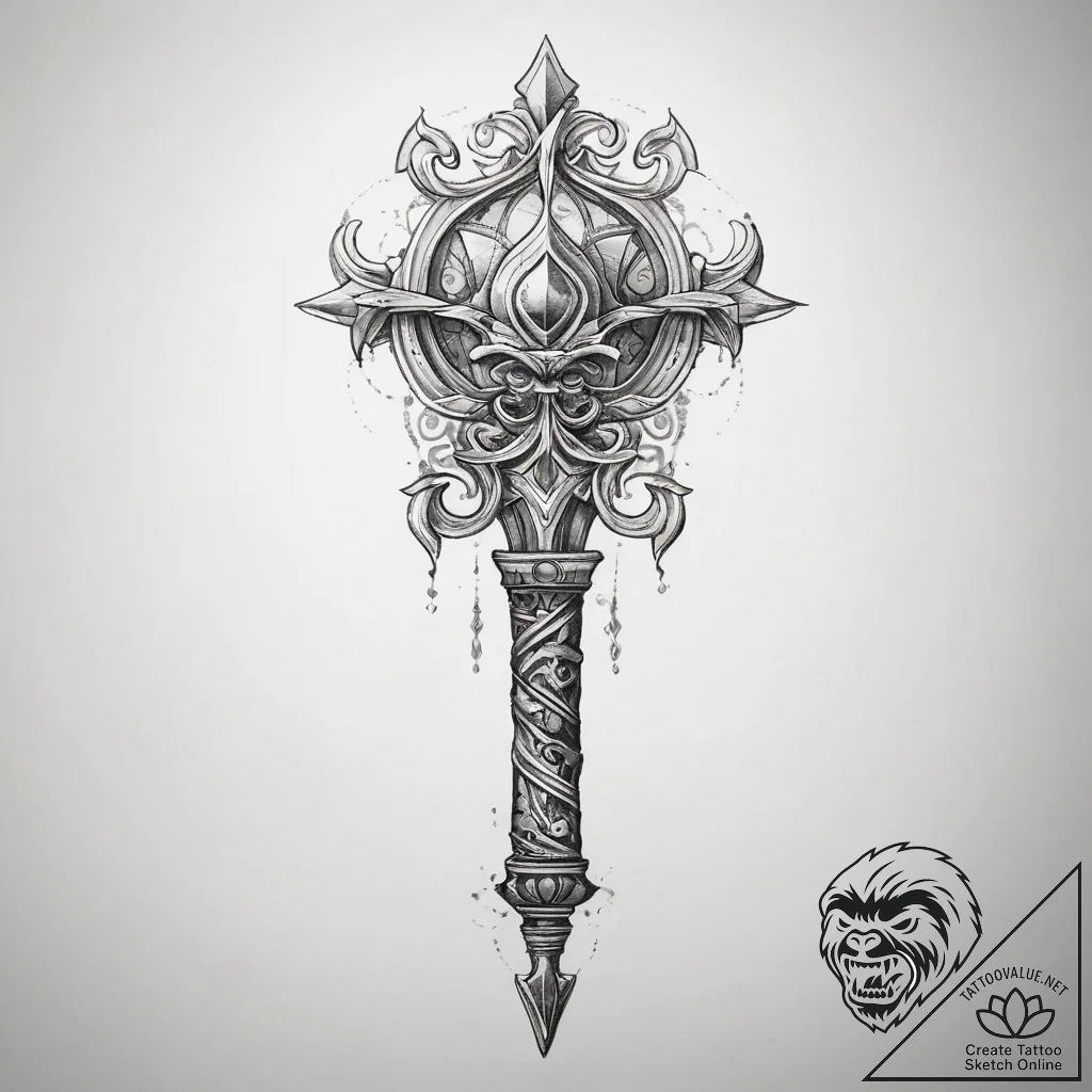 Tattoo sketch scepter - tattoo sketch (№1758493811_0, 21.09.2025 22:30) — tattoovalue.net