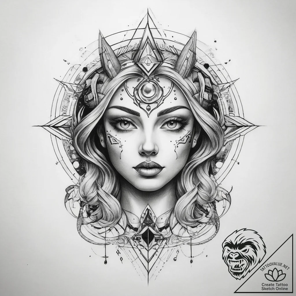 Tattoo sketch cosmic being - tattoo sketch (№1758494403_0, 21.09.2025 22:40) — tattoovalue.net