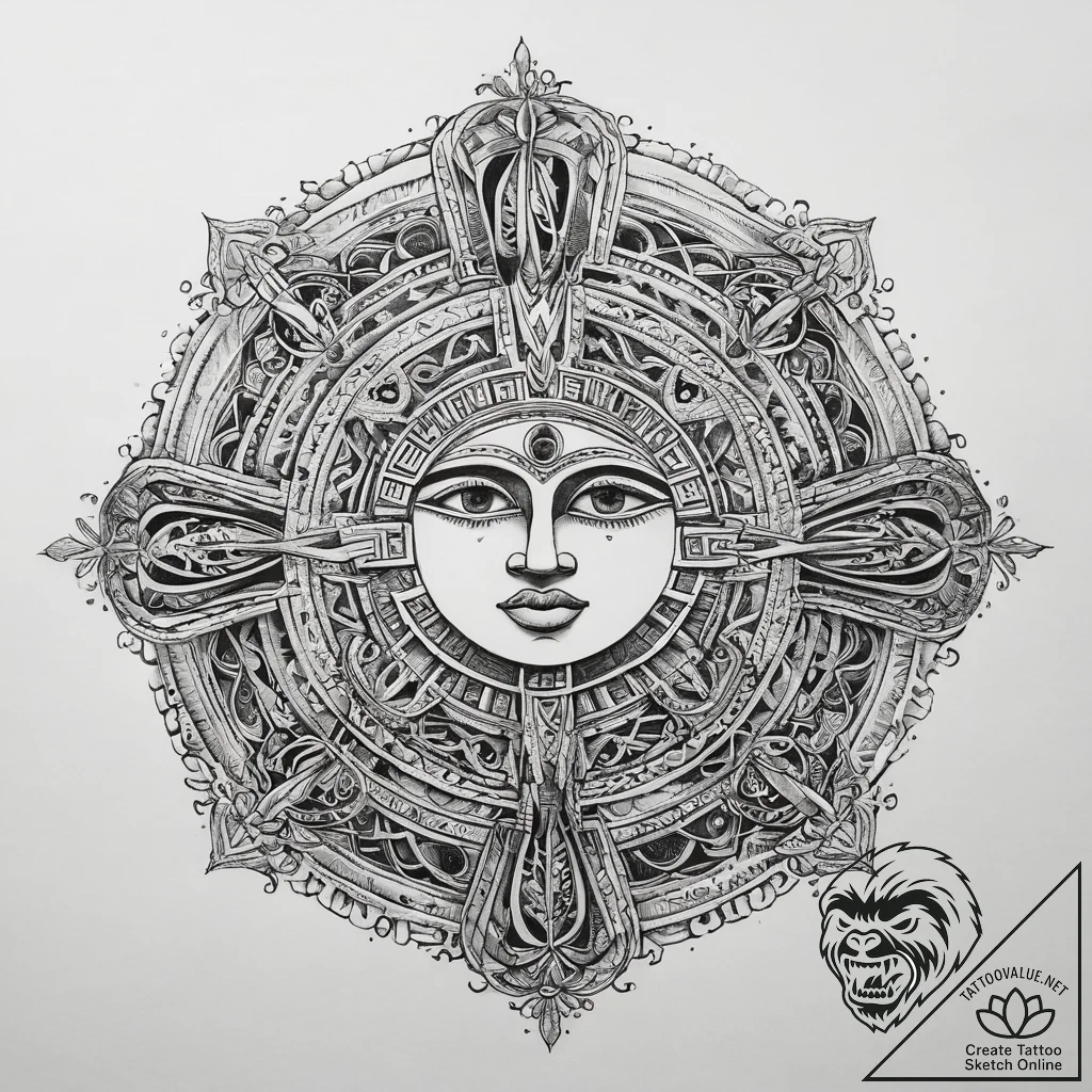 Tattoo sketch inca stonework with a sun, arti... - tattoo sketch (№1758494801_0, 21.09.2025 22:46) — tattoovalue.net