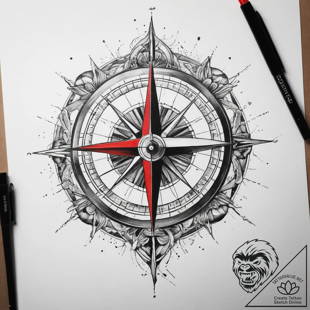 Tattoo sketch compass needle, tattoo line art... - tattoo sketch (№1758496376_0, 21.09.2025 23:12) — tattoovalue.net