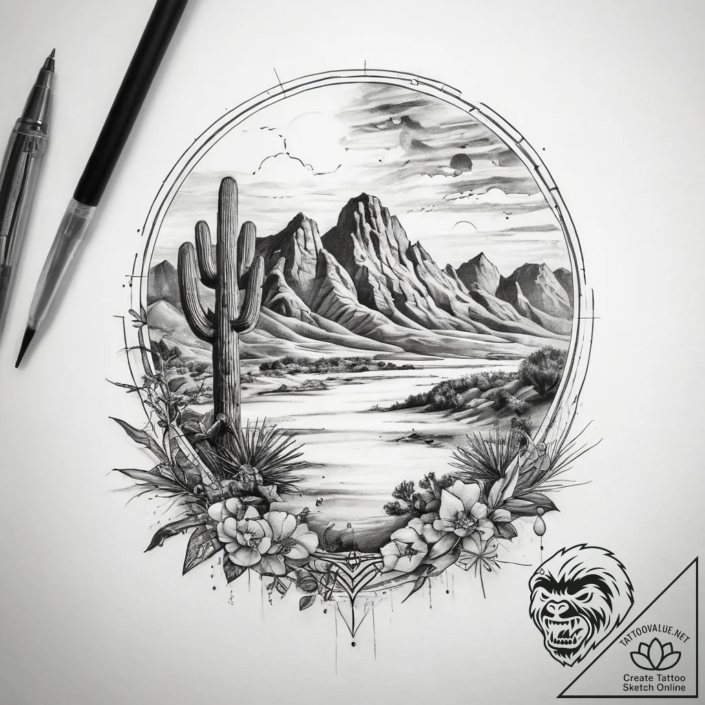 Tattoo sketch desert - tattoo sketch (№1758498552_0, 21.09.2025 23:49) — tattoovalue.net