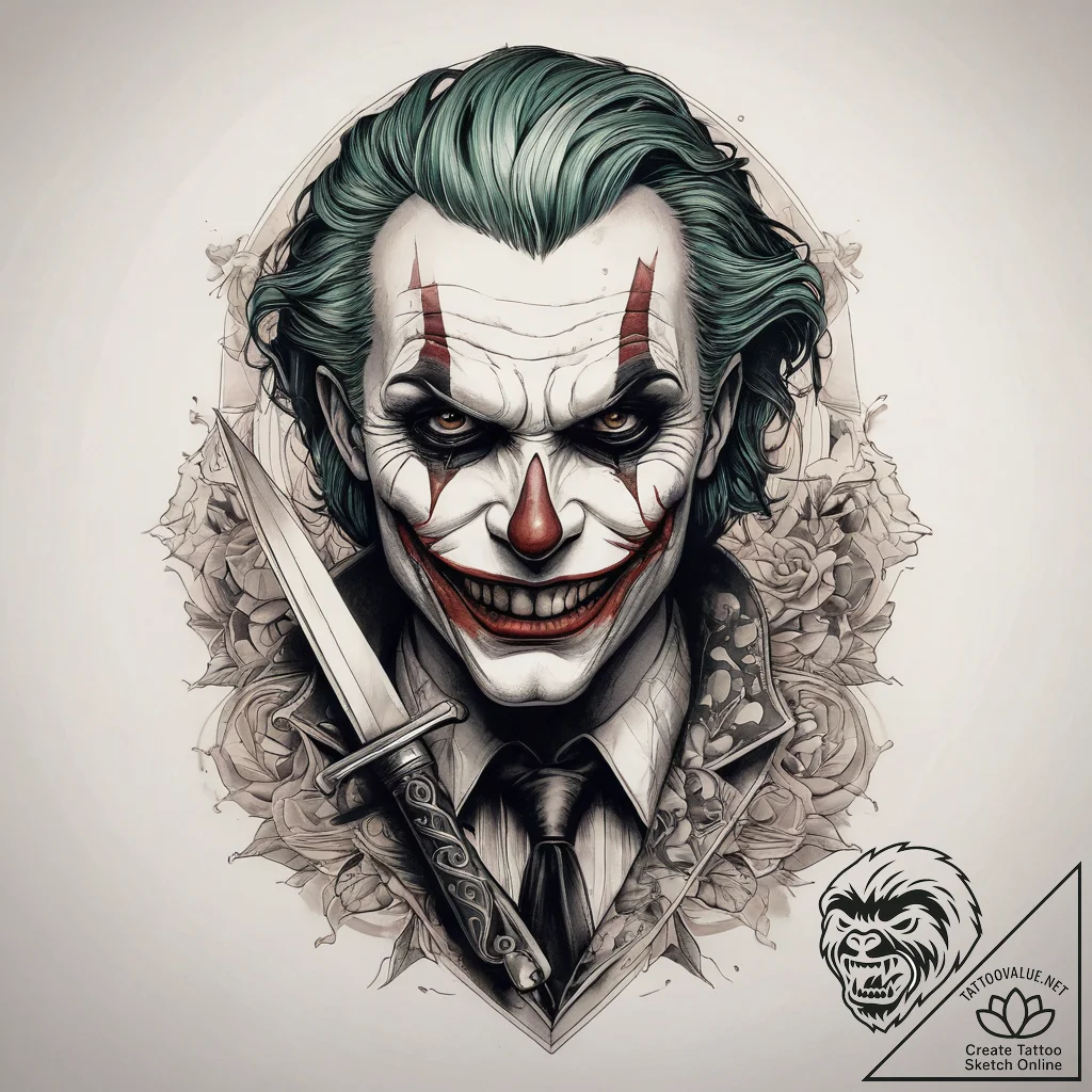 Tattoo sketch joker with a knife, tattoo flas... - tattoo sketch (№1758499929_0, 22.09.2025 00:12) — tattoovalue.net