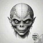 Tattoo sketch alien head – tattoo sketch (№1758500920_0, 22.09.2025 00:28) — tattoovalue.net