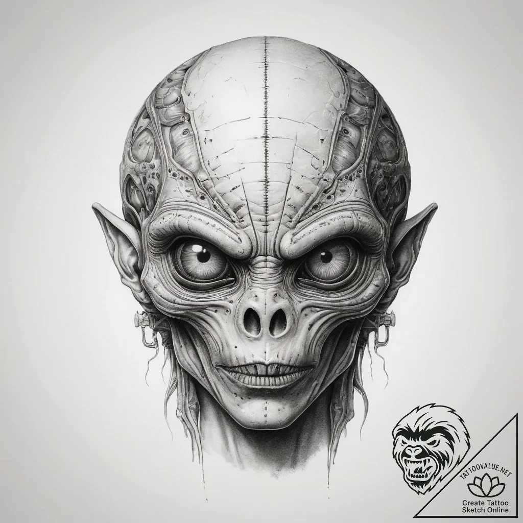Tattoo sketch alien head - tattoo sketch (№1758500920_0, 22.09.2025 00:28) — tattoovalue.net