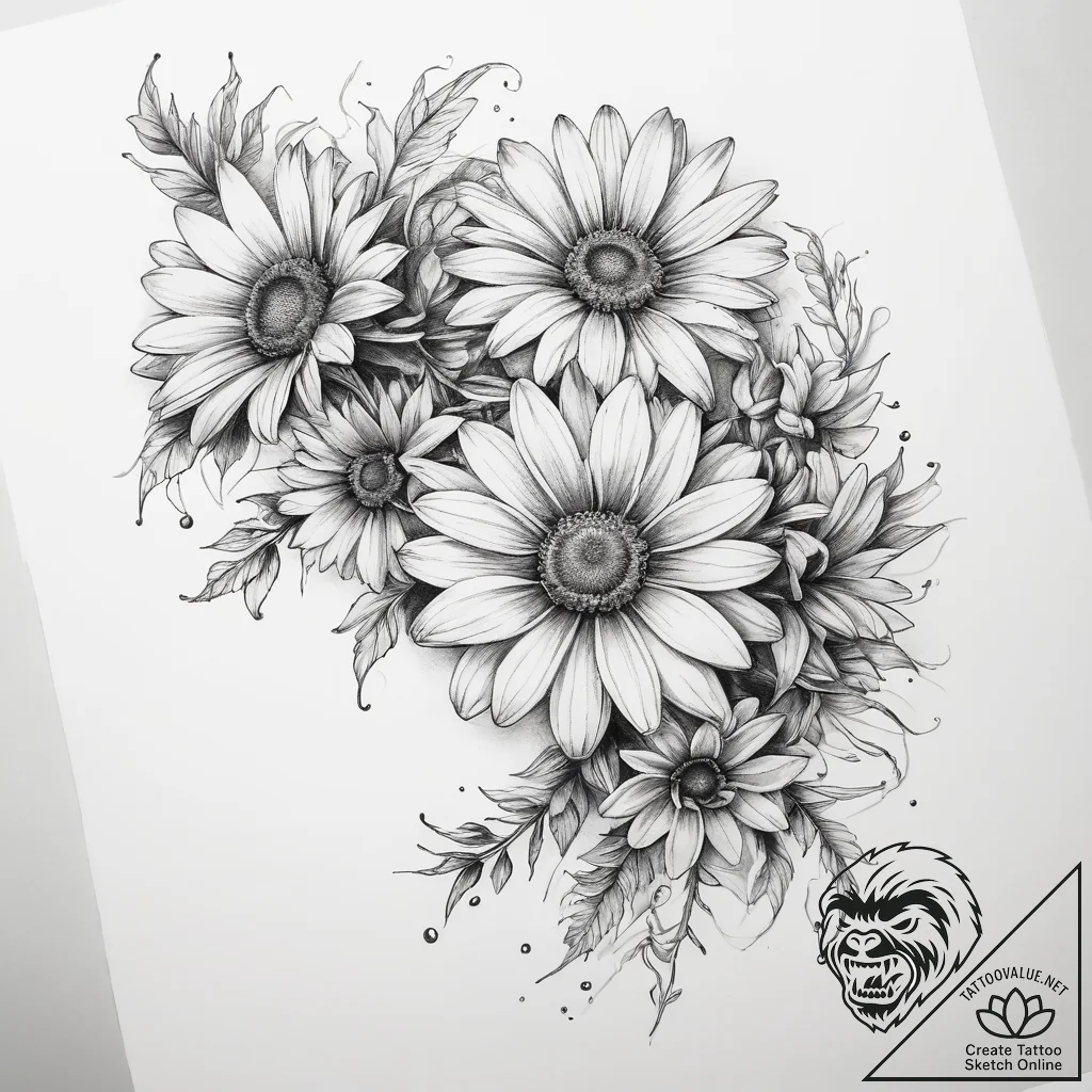 Tattoo sketch daisy chain - tattoo sketch (№1758501114_0, 22.09.2025 00:31) — tattoovalue.net