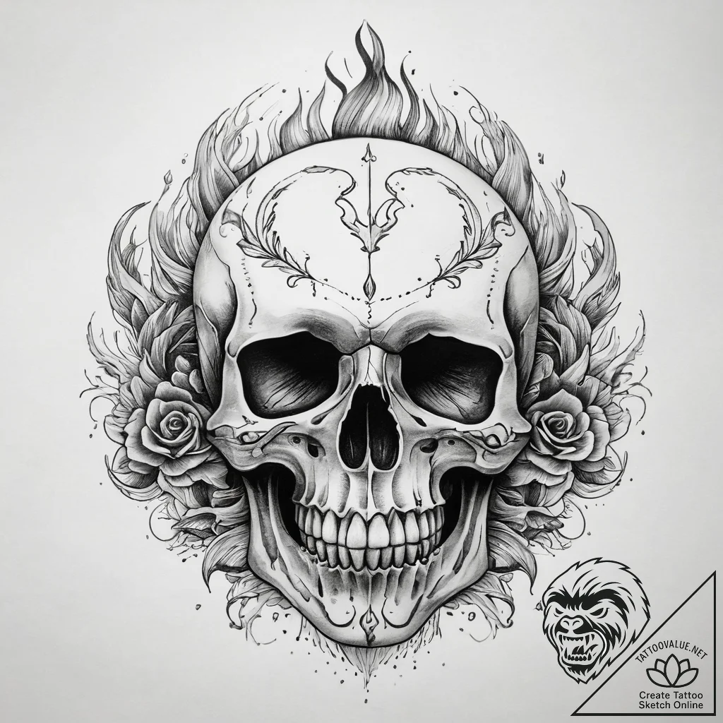 Tattoo sketch узор в виде черепа с огнем, tat... - tattoo sketch (№1758501698_0, 22.09.2025 00:41) — tattoovalue.net