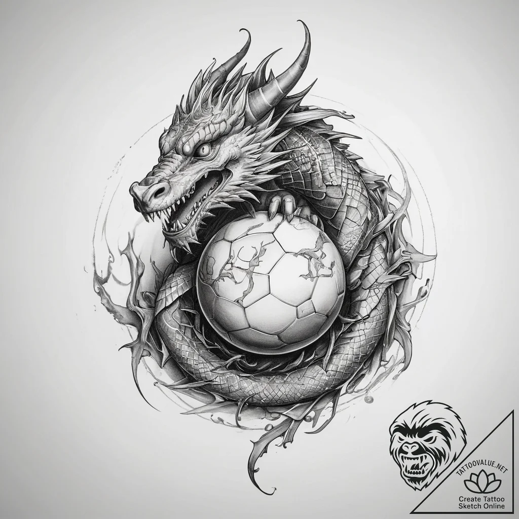 Tattoo sketch дракон с шаром - tattoo sketch (№1758501894_0, 22.09.2025 00:44) — tattoovalue.net