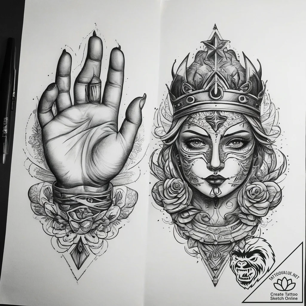 Tattoo sketch hands with a paper, ink illustr... - tattoo sketch (№1758502089_0, 22.09.2025 00:48) — tattoovalue.net