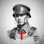 Tattoo sketch soldier with a key, concept art… – tattoo sketch (№1758503473_0, 22.09.2025 01:11) — tattoovalue.net