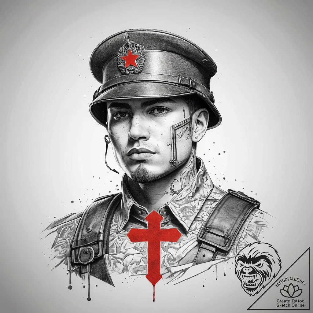 Tattoo sketch soldier with a key, concept art... - tattoo sketch (№1758503473_0, 22.09.2025 01:11) — tattoovalue.net