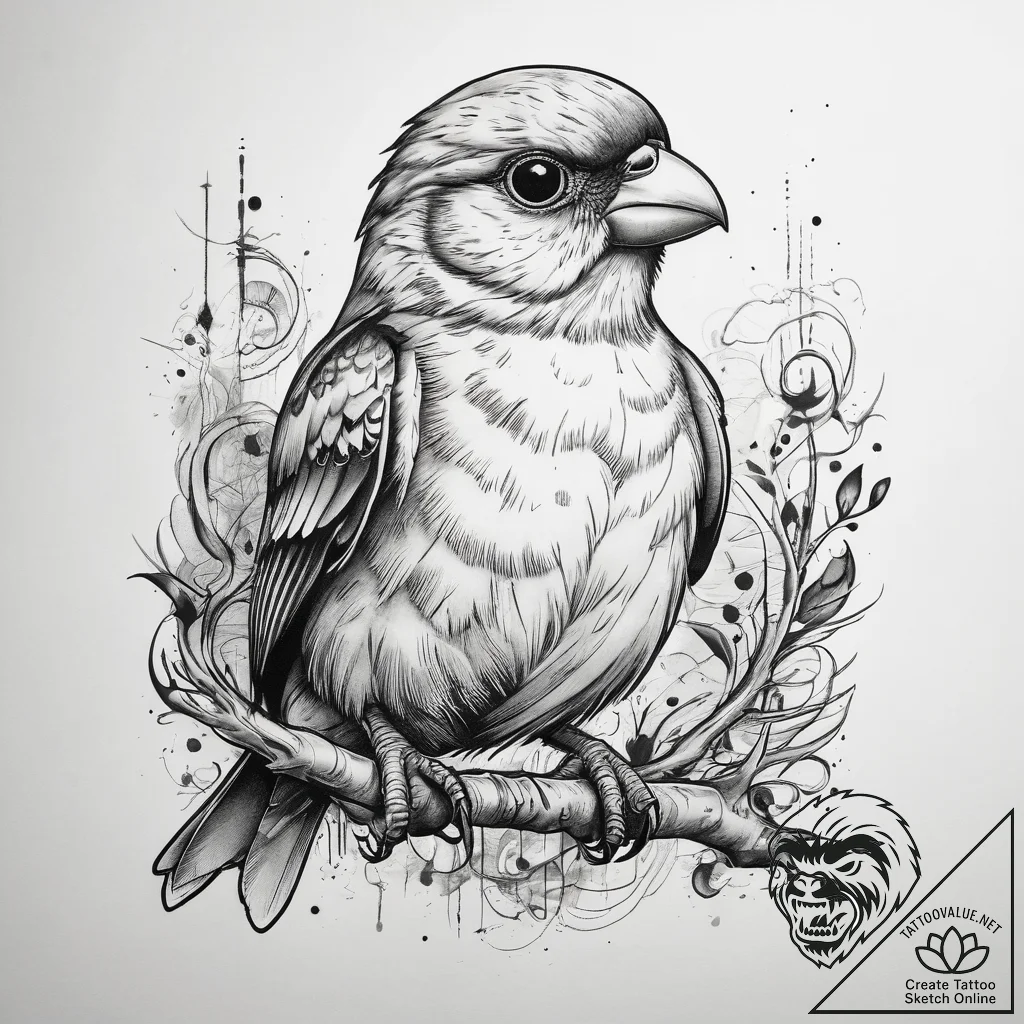 Tattoo sketch finch, tattoo line art, sepia t... - tattoo sketch (№1758504253_0, 22.09.2025 01:24) — tattoovalue.net