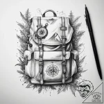 Tattoo sketch hiking a backpack with a compas… – tattoo sketch (№1758504845_0, 22.09.2025 01:34) — tattoovalue.net