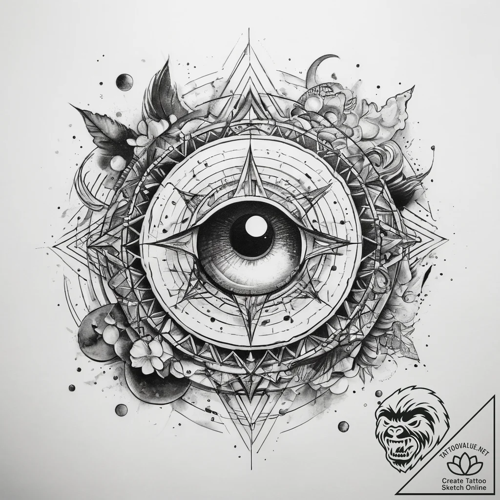 Tattoo sketch cosmic past - tattoo sketch (№1758505039_0, 22.09.2025 01:37) — tattoovalue.net