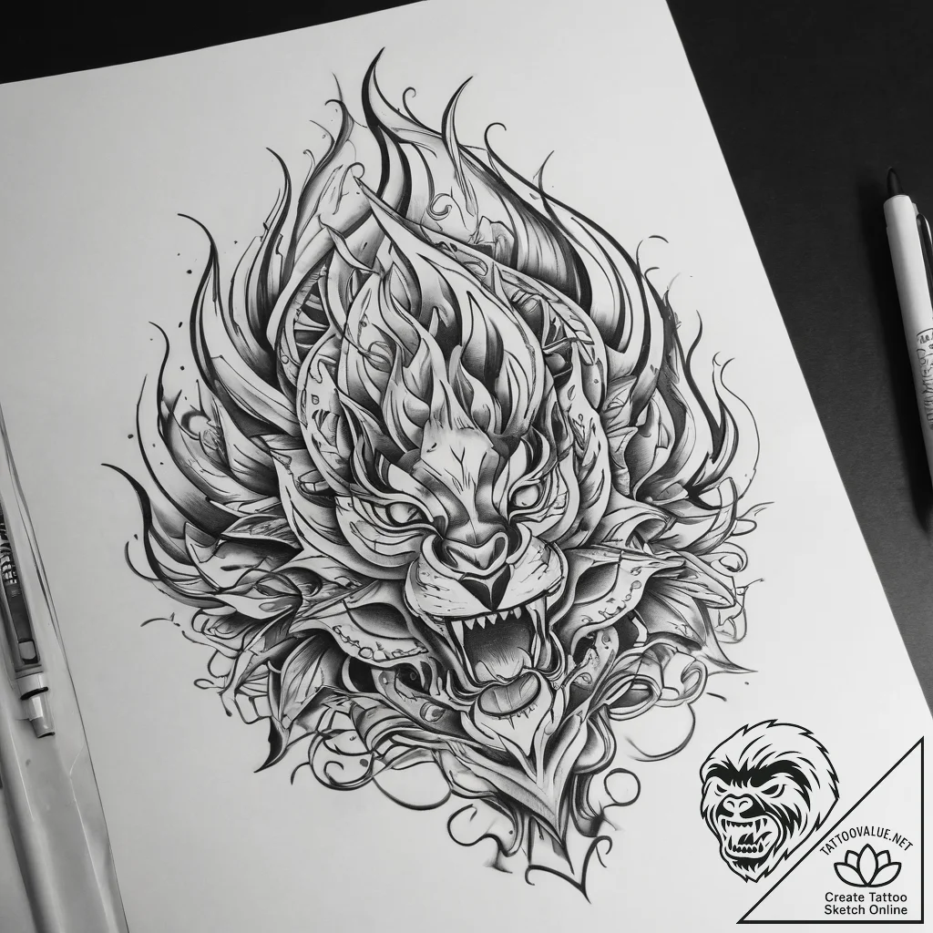 Tattoo sketch fire - tattoo sketch (№1758505233_0, 22.09.2025 01:40) — tattoovalue.net