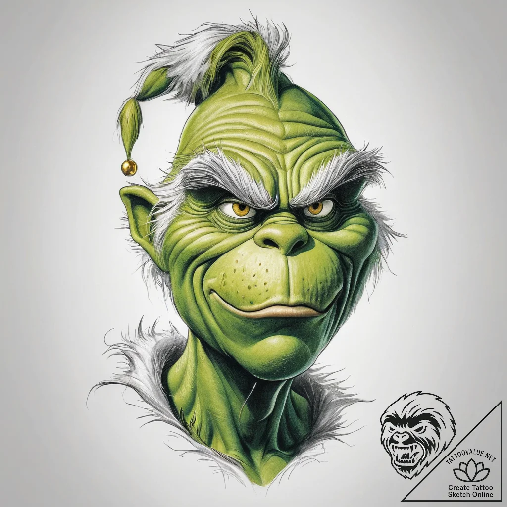 Tattoo sketch the grinch with a foot - tattoo sketch (№1758505628_0, 22.09.2025 01:47) — tattoovalue.net