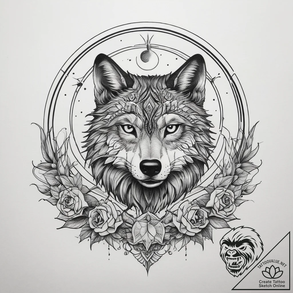 Tattoo sketch crescent moon with a wolf, tatt... - tattoo sketch (№1758506997_0, 22.09.2025 02:09) — tattoovalue.net