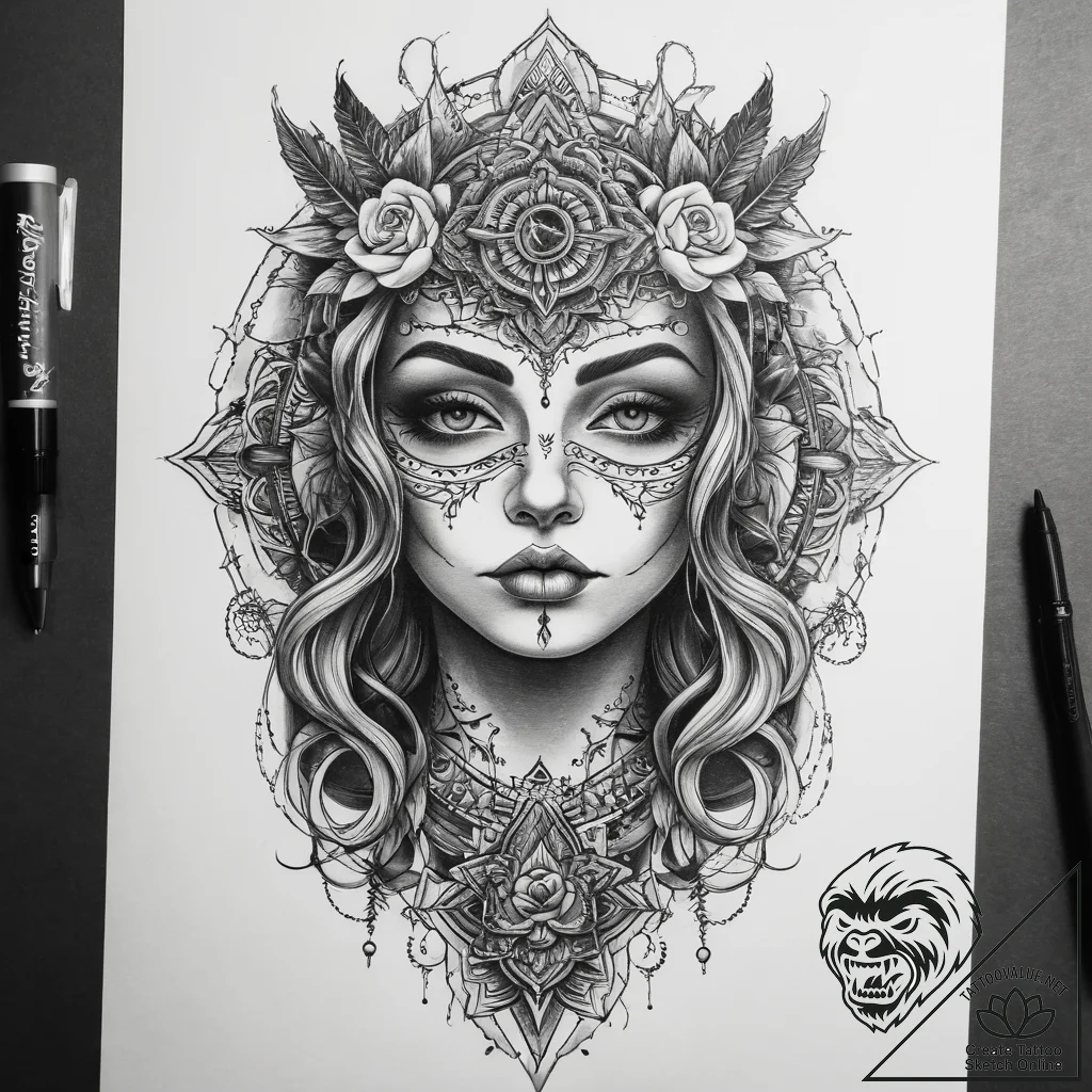 Tattoo sketch mystical self, tattoo flash she... - tattoo sketch (№1758507594_0, 22.09.2025 02:19) — tattoovalue.net