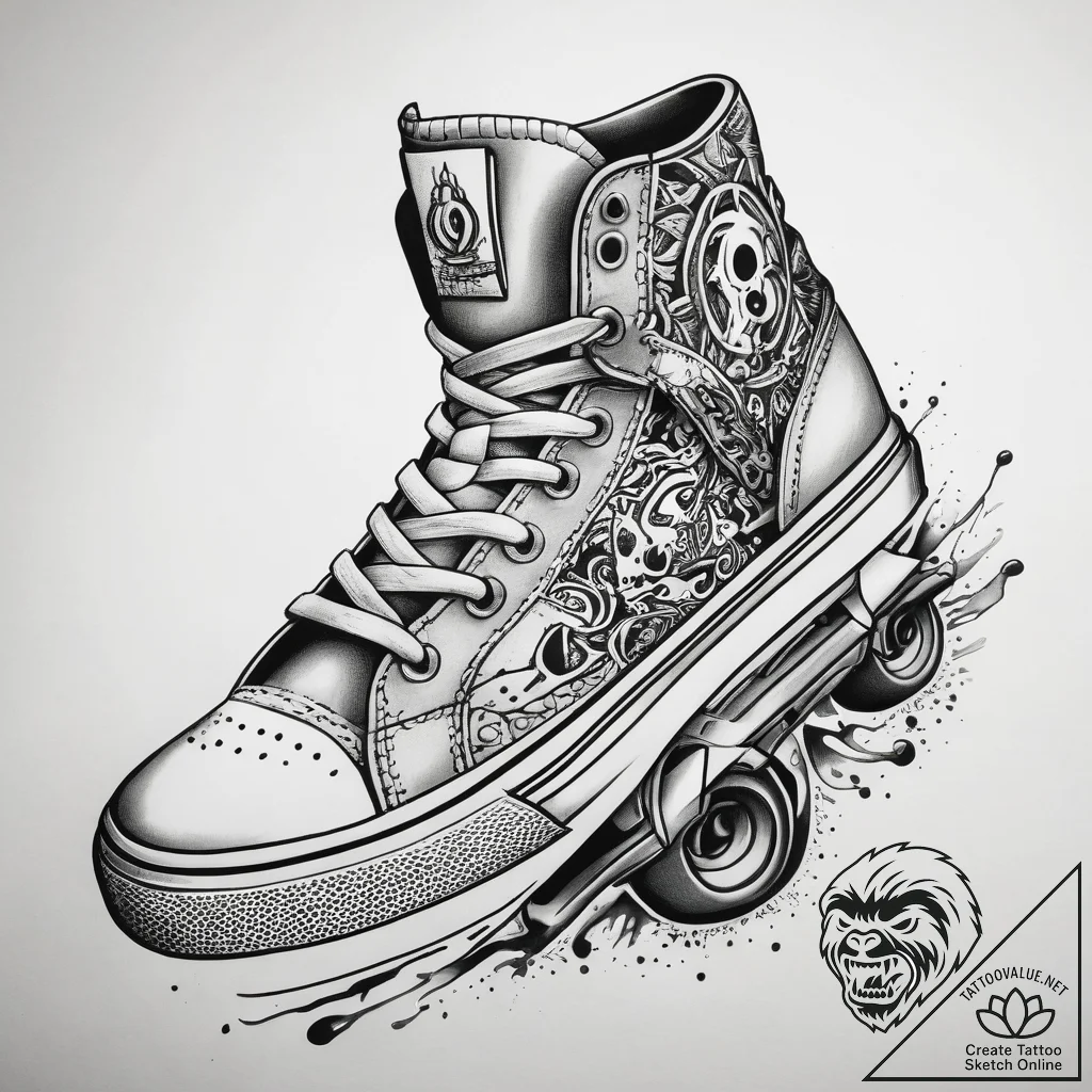 Tattoo sketch skatepunk skate shoe, artistic... - tattoo sketch (№1758510366_0, 22.09.2025 03:06) — tattoovalue.net