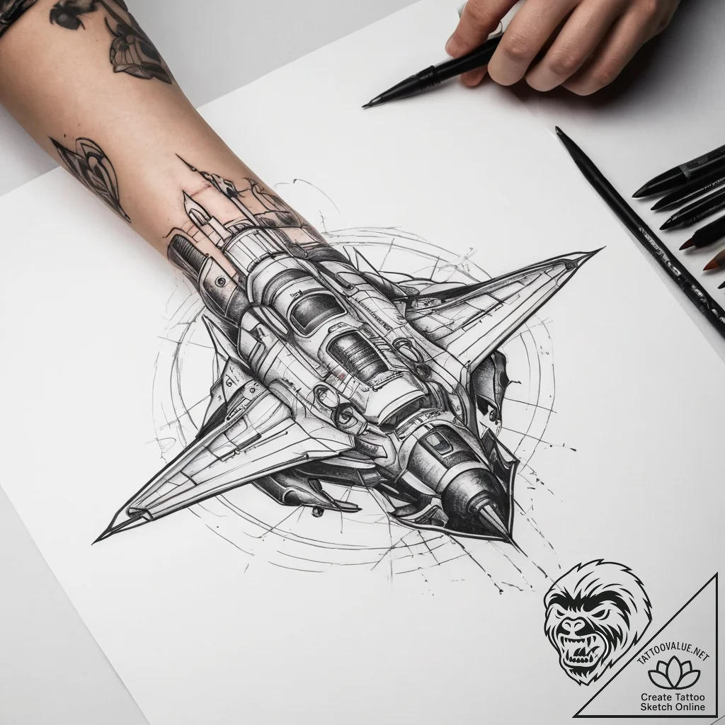 Tattoo sketch hands with a spacecraft - tattoo sketch (№1758511358_0, 22.09.2025 03:22) — tattoovalue.net