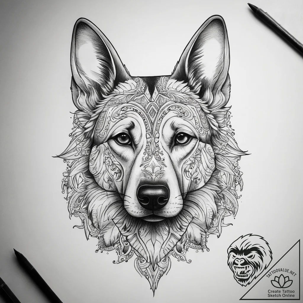 Tattoo sketch german shepherd, concept art fo... - tattoo sketch (№1758511552_0, 22.09.2025 03:25) — tattoovalue.net